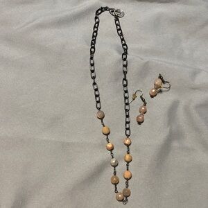 Elegant Black and Brown Chain Necklace and Earring Set
